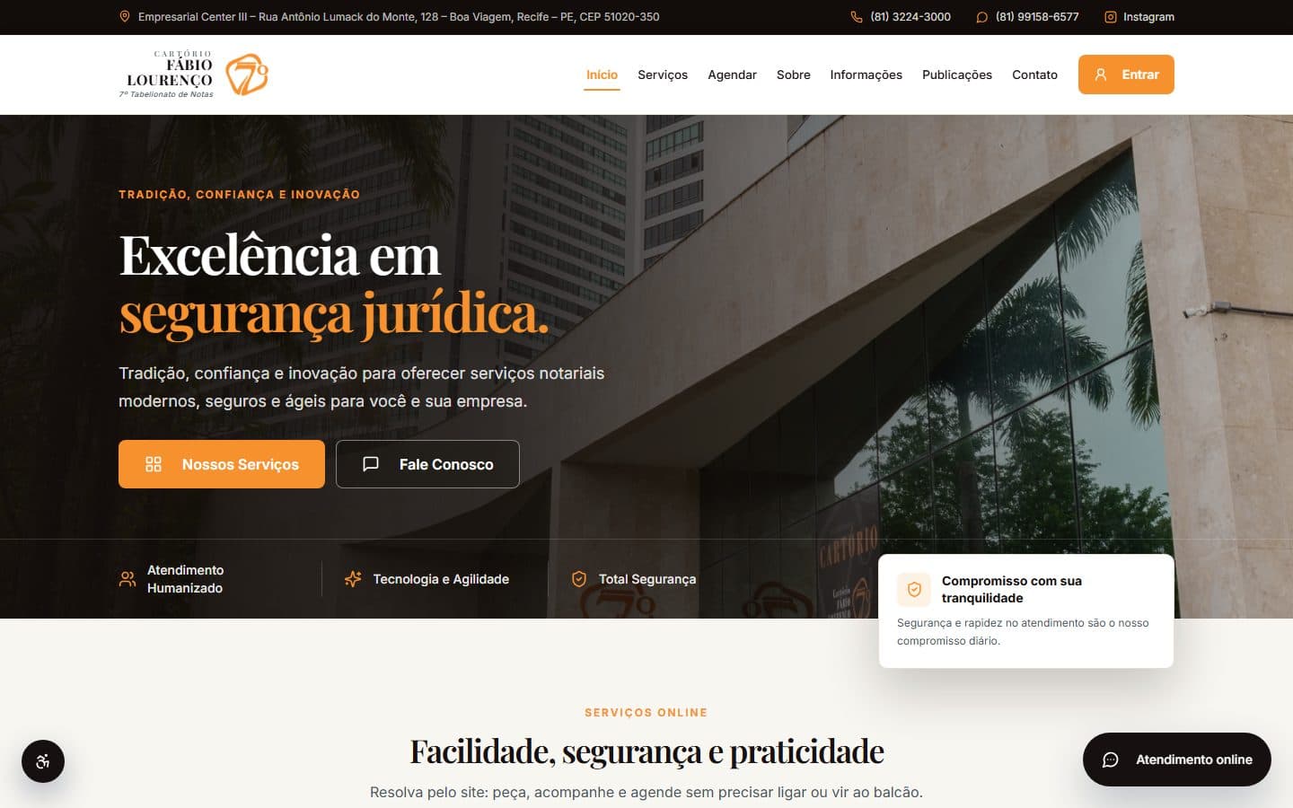 Cartório Fabio Lourenço — Demonstração da plataforma para cartórios: pedido de certidão pelo site, protocolo e atendimento no mesmo lugar.